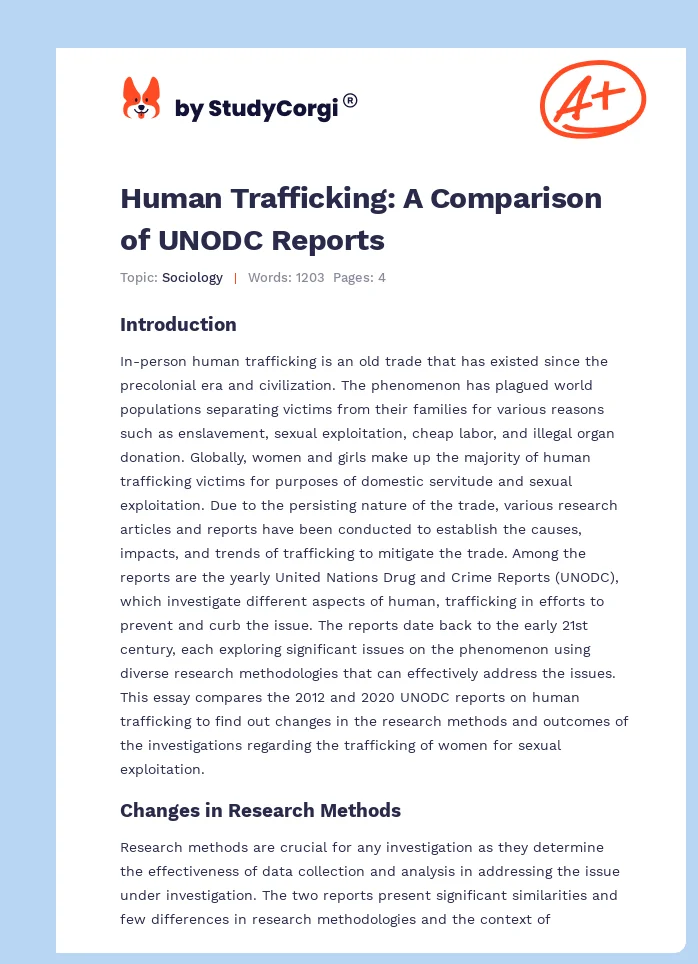 Human Trafficking: A Comparison of UNODC Reports. Page 1