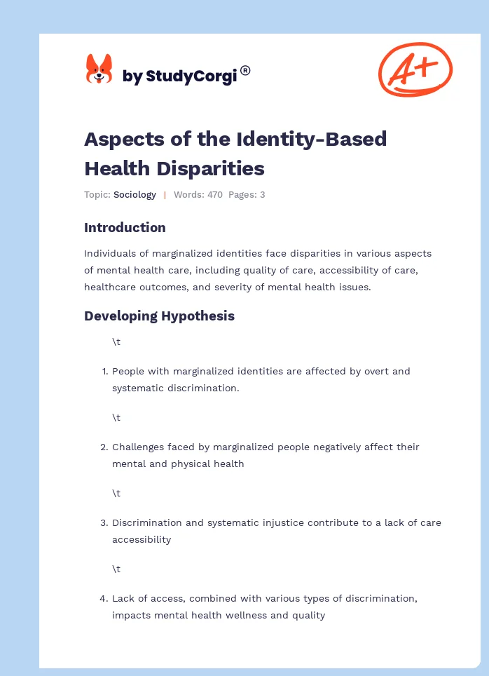 Aspects of the Identity-Based Health Disparities. Page 1