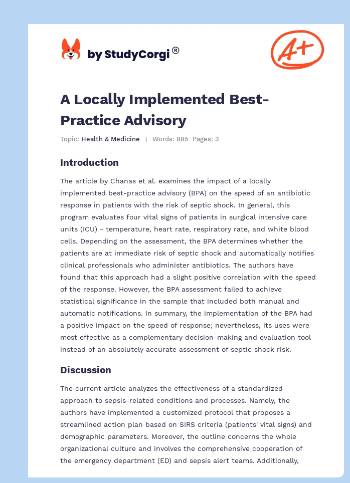 A Locally Implemented Best-Practice Advisory. Page 1