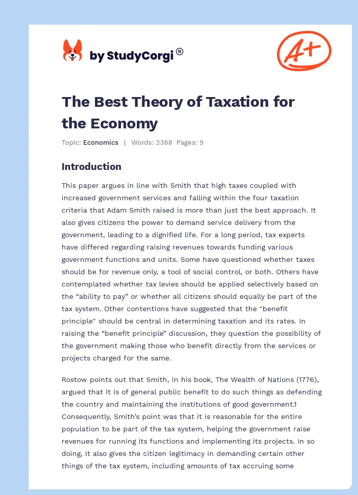 The Best Theory of Taxation for the Economy. Page 1