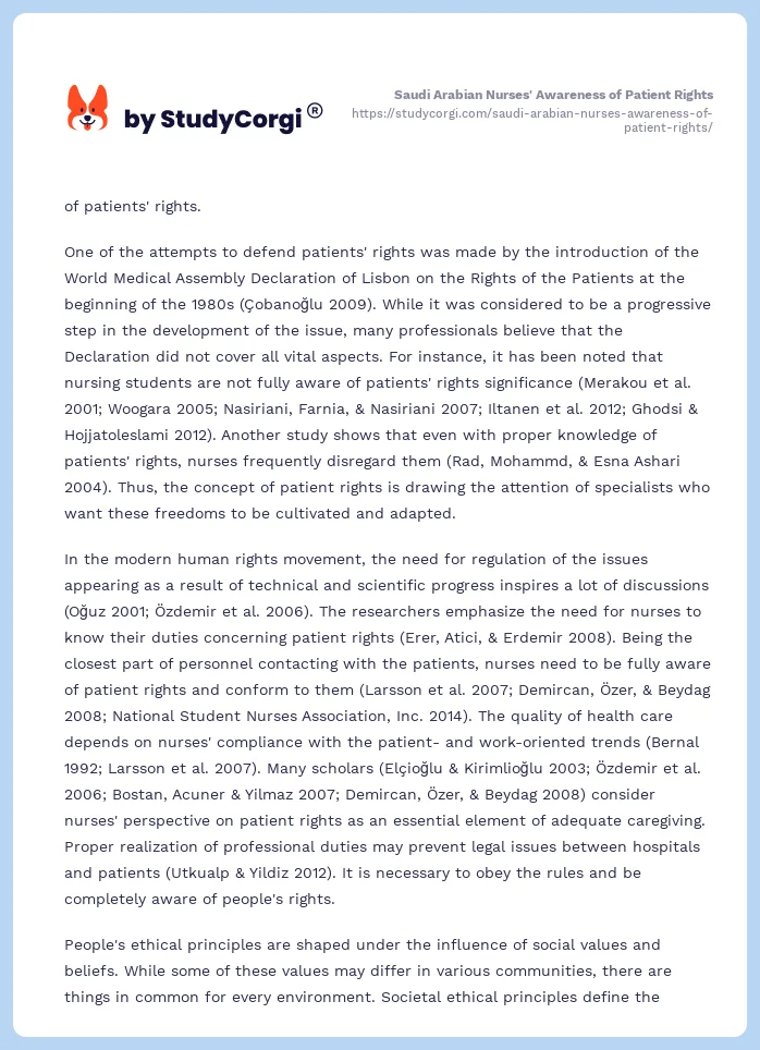 Saudi Arabian Nurses' Awareness of Patient Rights. Page 2
