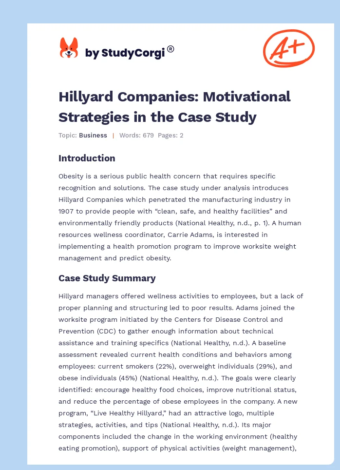 Hillyard Companies: Motivational Strategies in the Case Study. Page 1