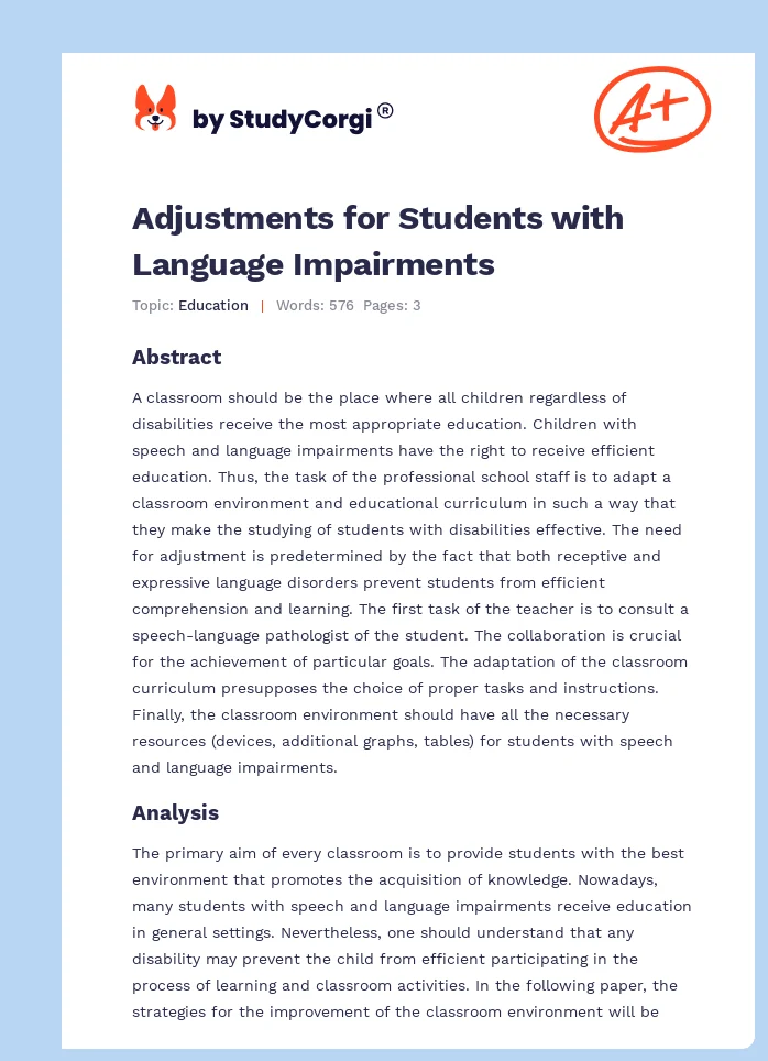 Adjustments for Students with Language Impairments. Page 1