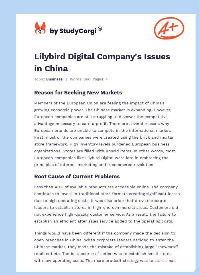 Lilybird Digital Company's Issues in China. Page 1