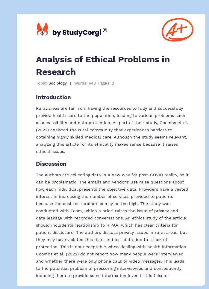 Analysis of Ethical Problems in Research. Page 1