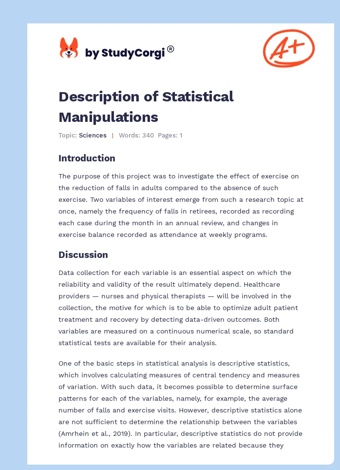 Description of Statistical Manipulations. Page 1