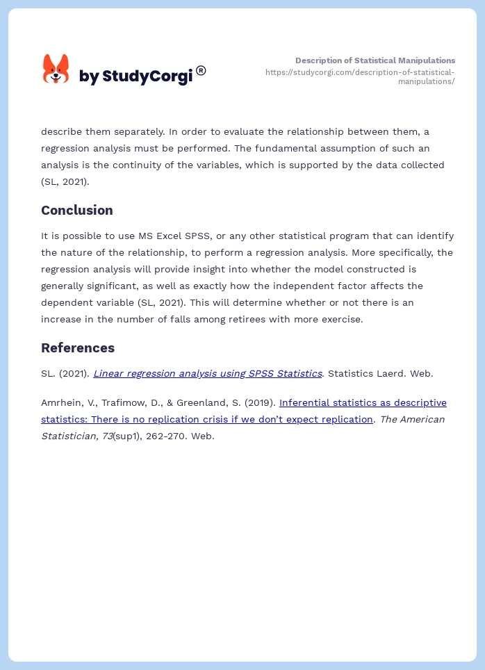 Description of Statistical Manipulations. Page 2