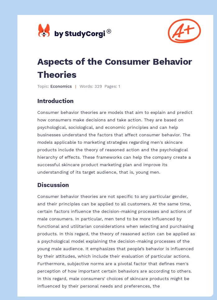 Aspects of the Consumer Behavior Theories. Page 1