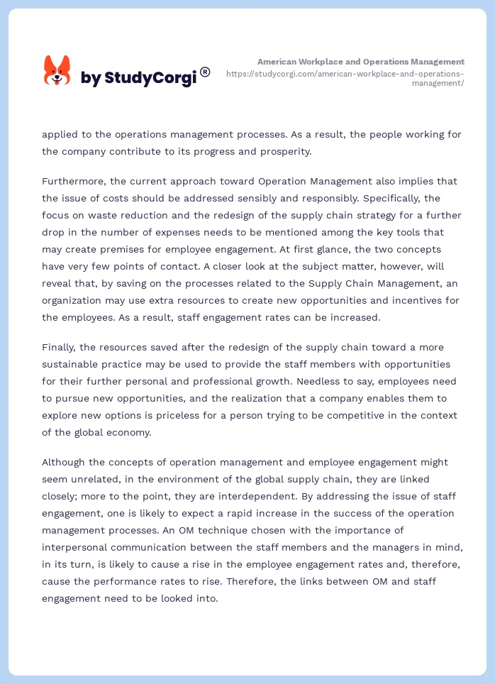American Workplace and Operations Management. Page 2