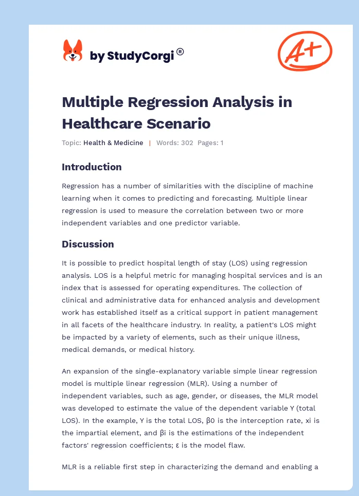 Multiple Regression Analysis in Healthcare Scenario. Page 1