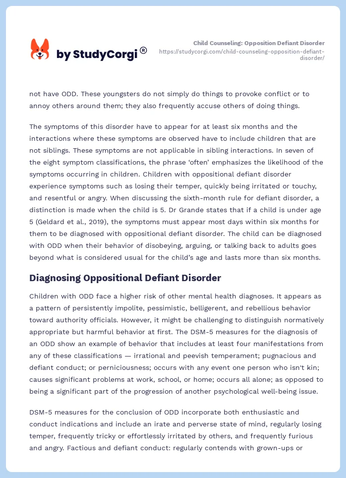 Child Counseling: Opposition Defiant Disorder. Page 2