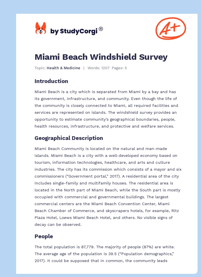 Miami Beach Windshield Survey. Page 1