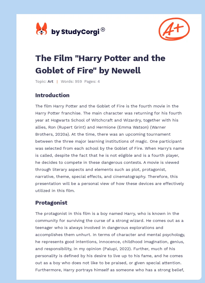 The Film "Harry Potter and the Goblet of Fire" by Newell. Page 1