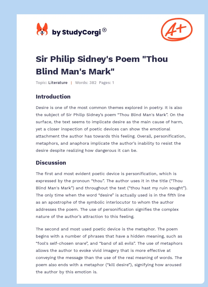 Sir Philip Sidney's Poem "Thou Blind Man's Mark". Page 1