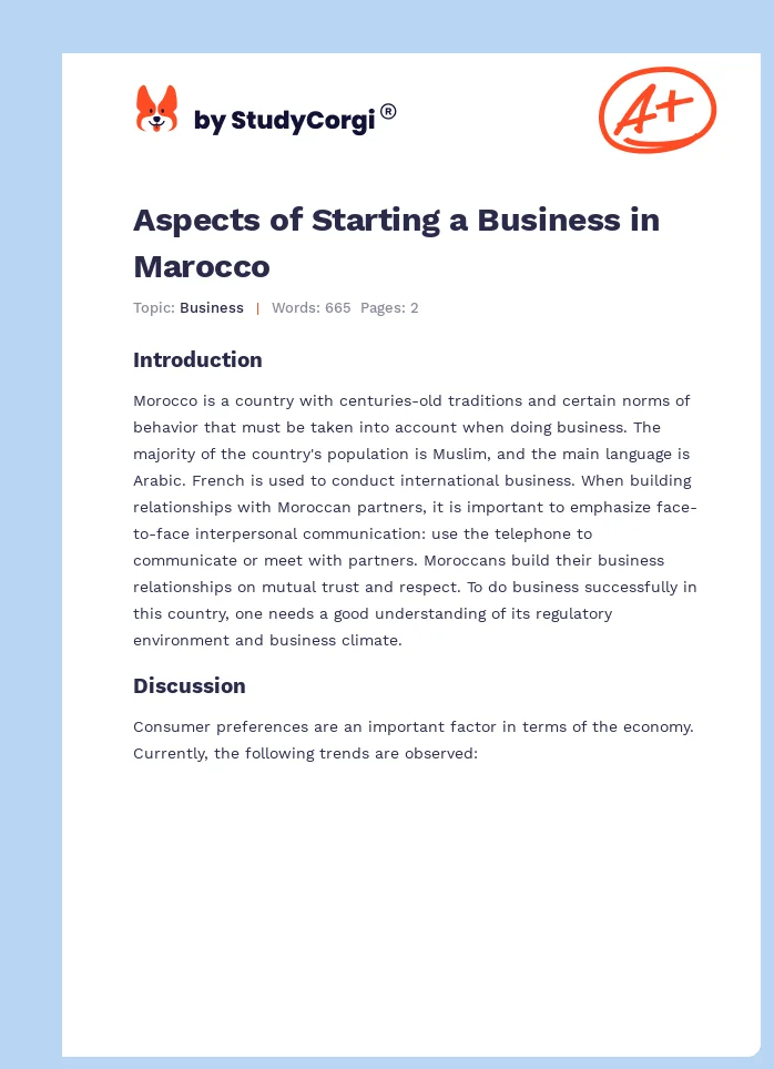 Aspects of Starting a Business in Marocco. Page 1