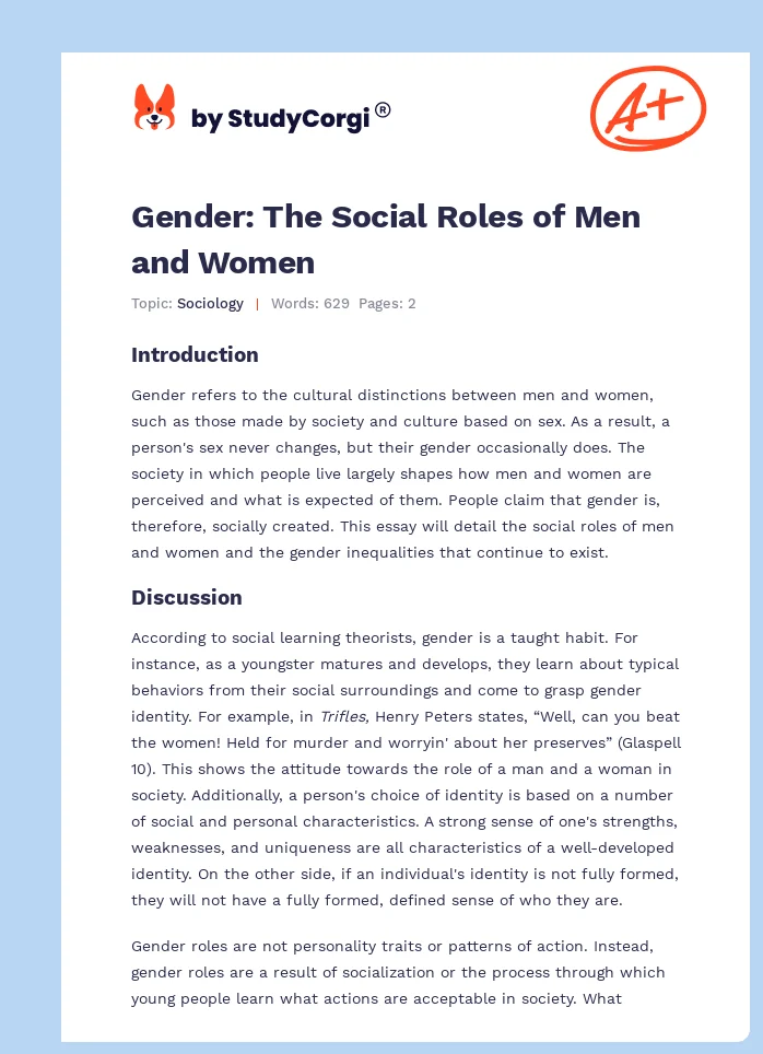 Gender: The Social Roles of Men and Women. Page 1