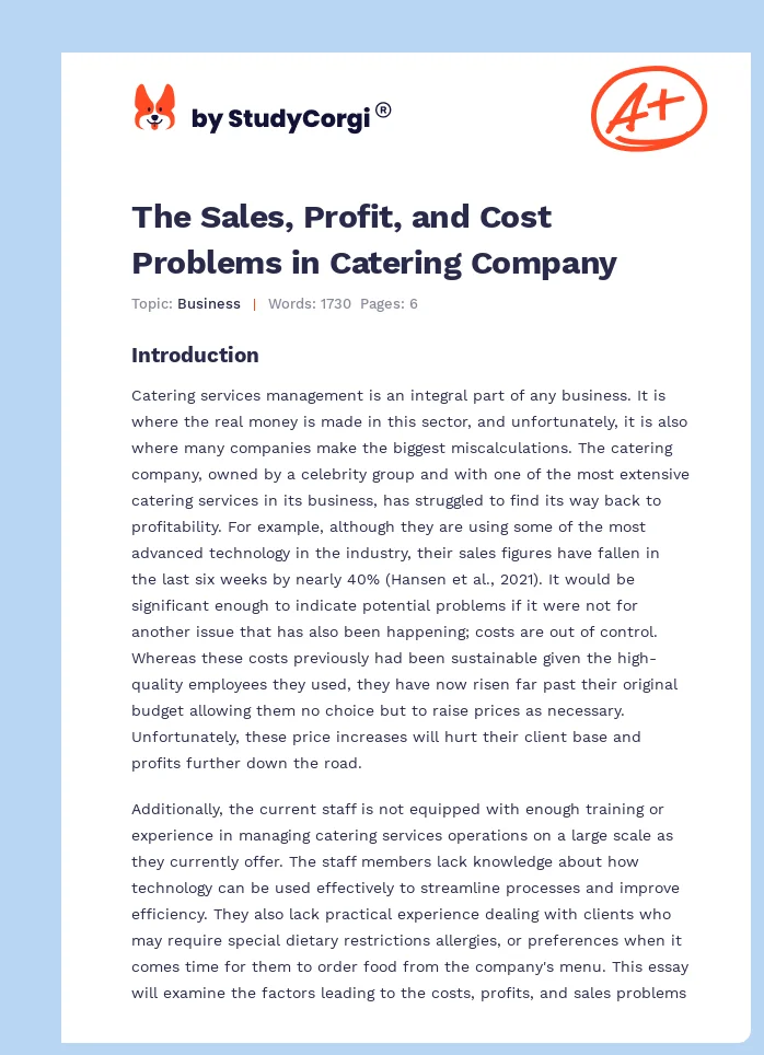 The Sales, Profit, and Cost Problems in Catering Company. Page 1