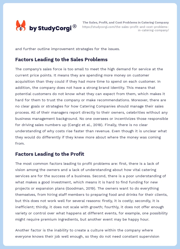 The Sales, Profit, and Cost Problems in Catering Company. Page 2