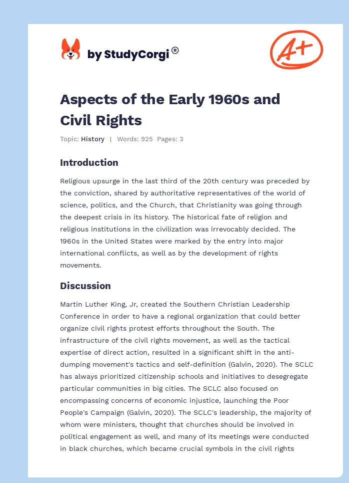 Aspects of the Early 1960s and Civil Rights. Page 1