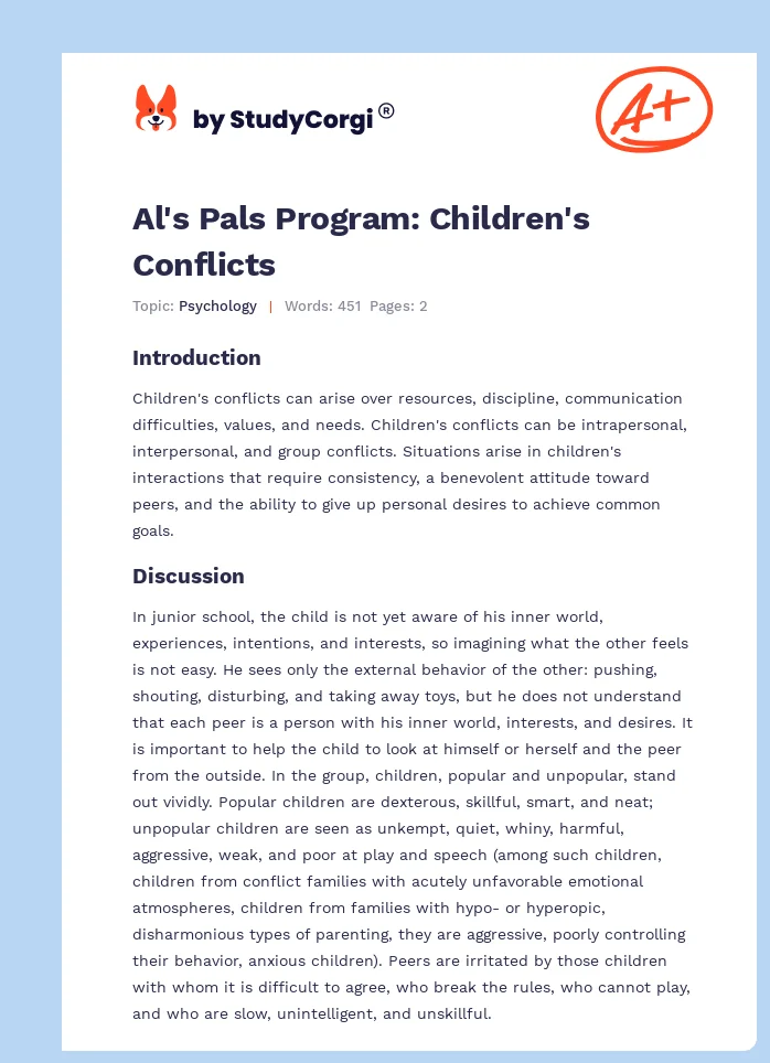 Al's Pals Program: Children's Conflicts. Page 1