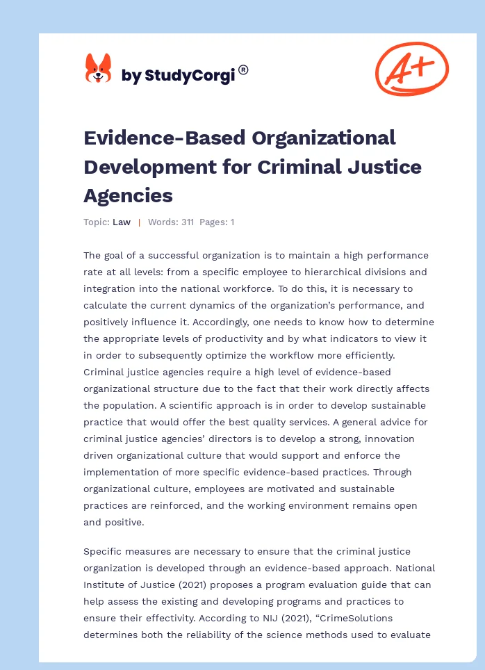 Evidence-Based Organizational Development for Criminal Justice Agencies. Page 1