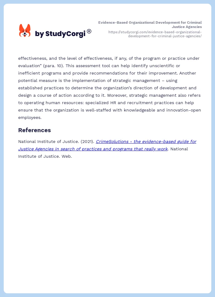 Evidence-Based Organizational Development for Criminal Justice Agencies. Page 2