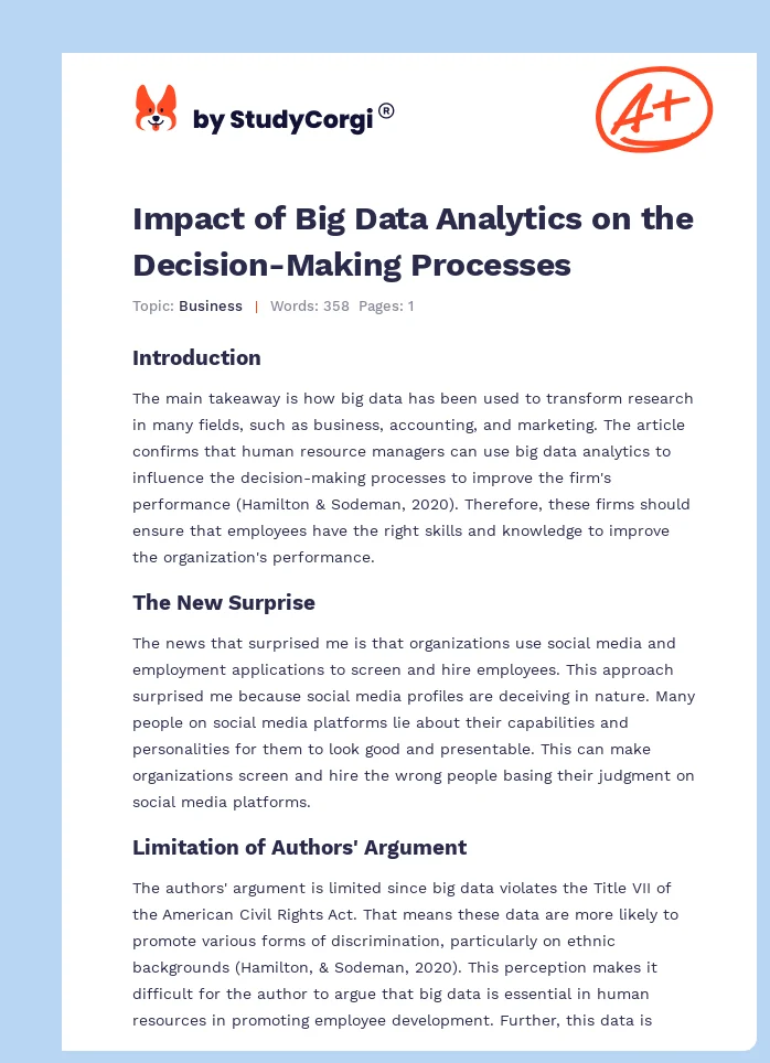 Impact of Big Data Analytics on the Decision-Making Processes. Page 1