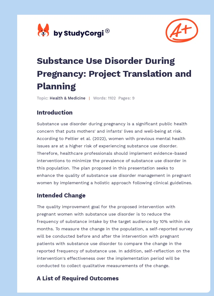 Substance Use Disorder During Pregnancy: Project Translation and Planning. Page 1