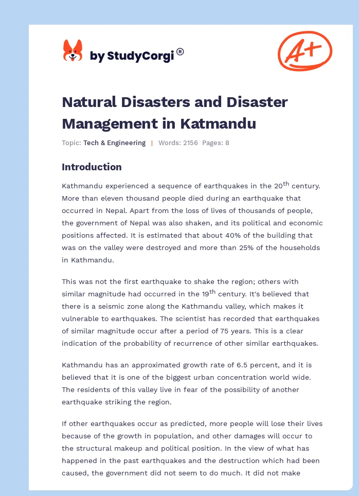 Natural Disasters and Disaster Management in Katmandu. Page 1
