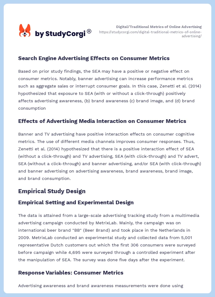 Digital/Traditional Metrics of Online Advertising. Page 2