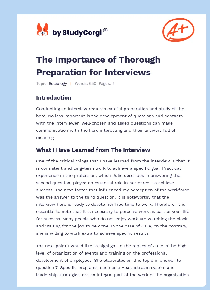 The Importance of Thorough Preparation for Interviews. Page 1