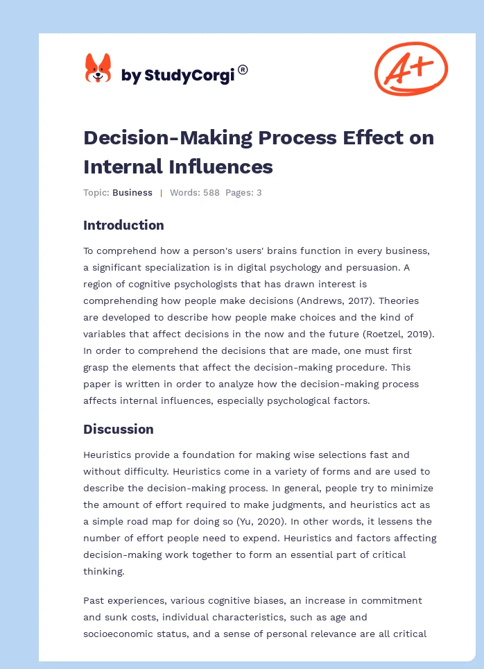 Decision-Making Process Effect on Internal Influences. Page 1