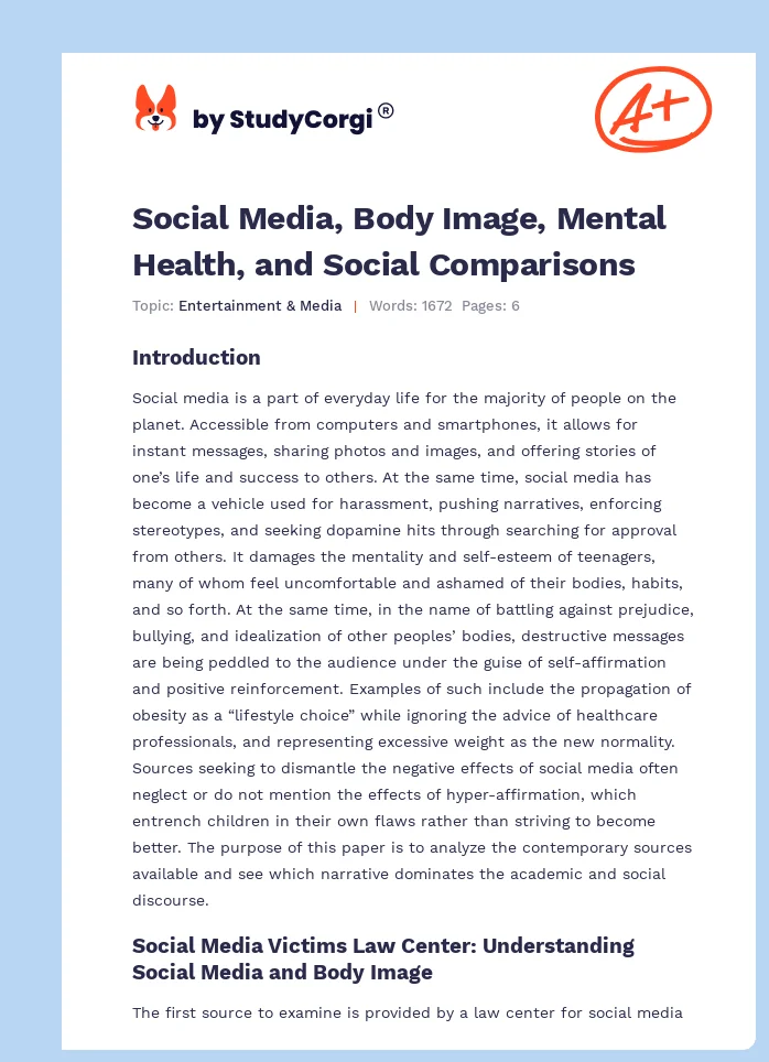 Social Media, Body Image, Mental Health, and Social Comparisons. Page 1