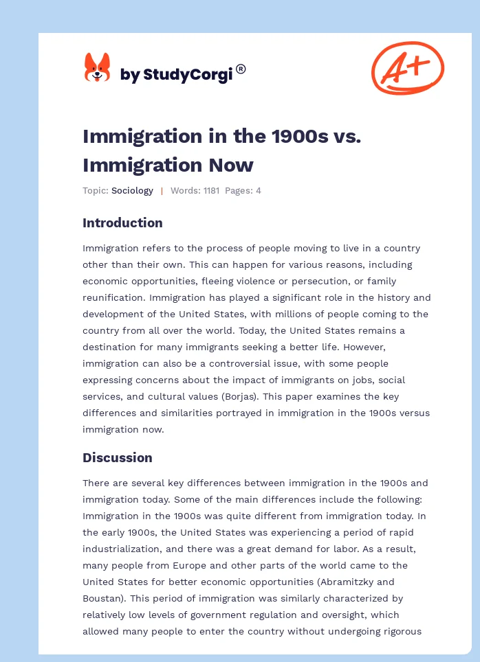 Immigration in the 1900s vs. Immigration Now. Page 1