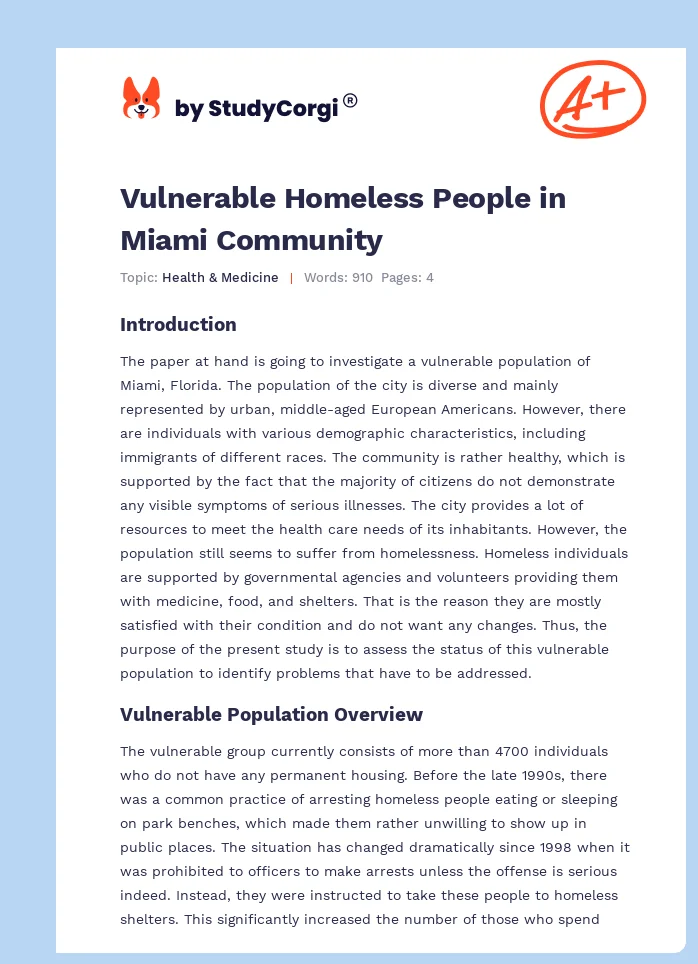 Vulnerable Homeless People in Miami Community. Page 1