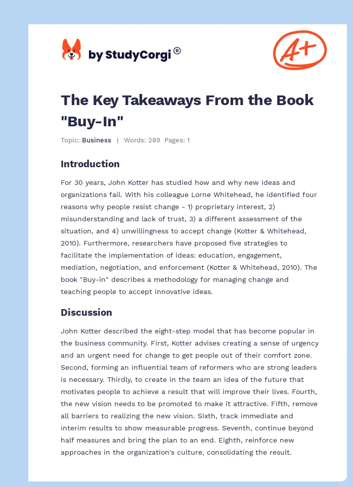 The Key Takeaways From the Book "Buy-In". Page 1