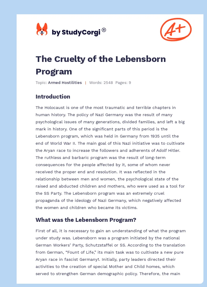 The Cruelty of the Lebensborn Program. Page 1