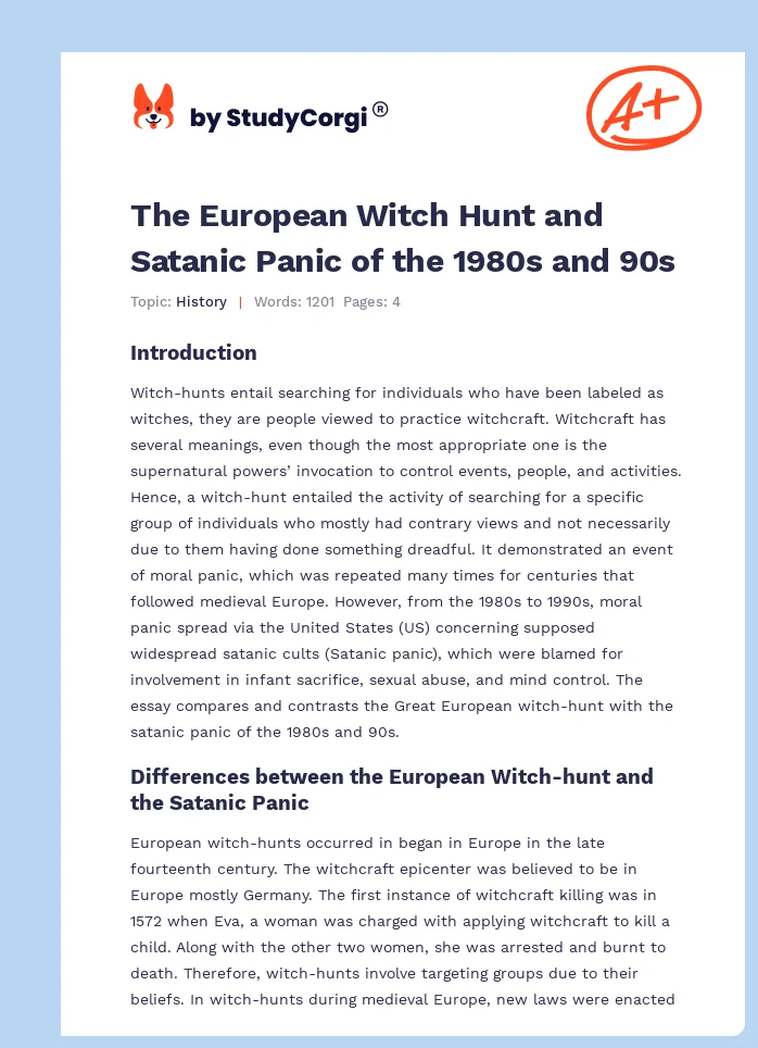 The European Witch Hunt and Satanic Panic of the 1980s and 90s. Page 1