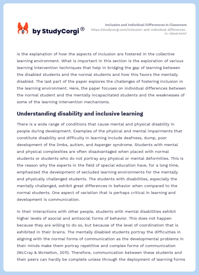Inclusion and Individual Differences in Classroom. Page 2