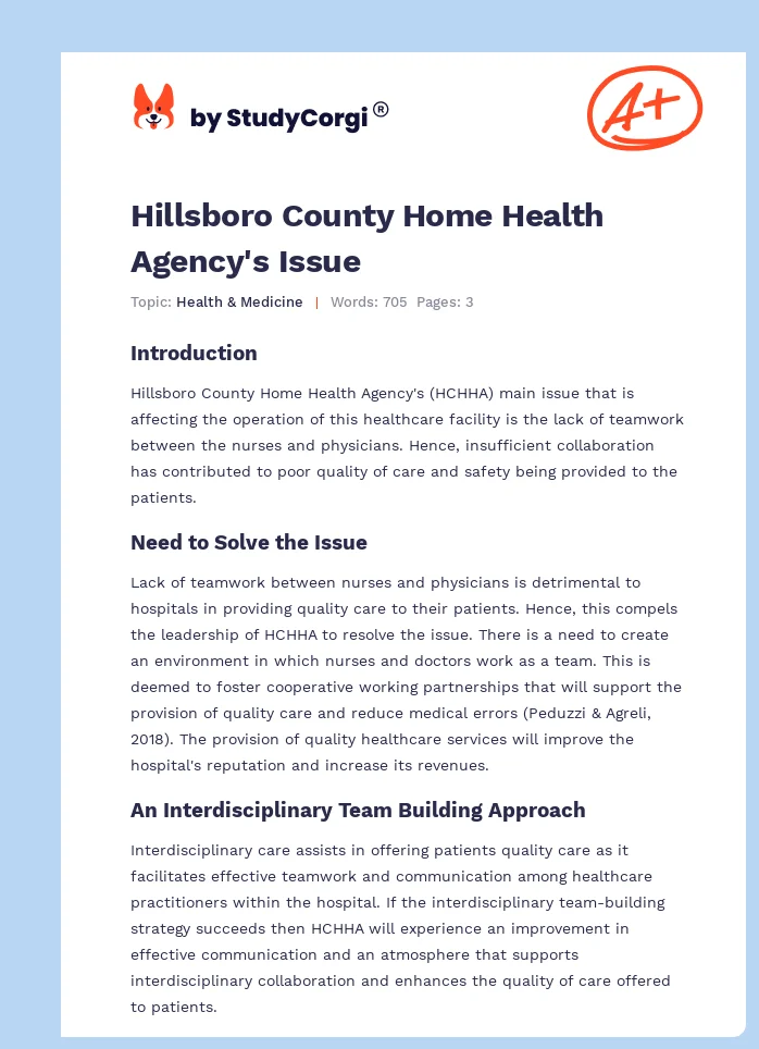 Hillsboro County Home Health Agency's Issue. Page 1