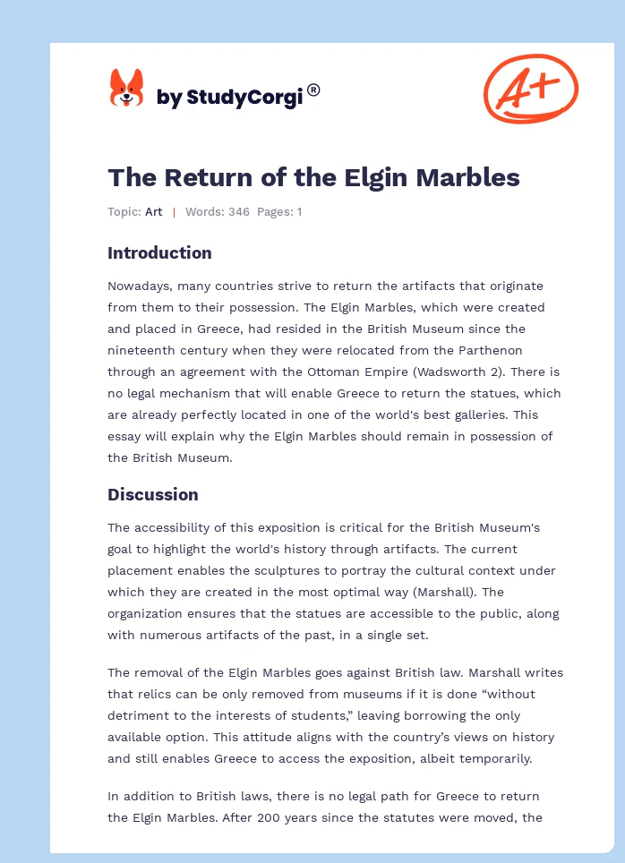 The Return of the Elgin Marbles. Page 1