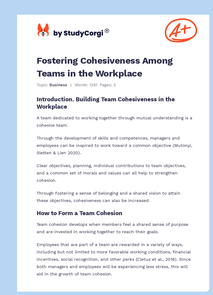 Fostering Cohesiveness Among Teams in the Workplace. Page 1