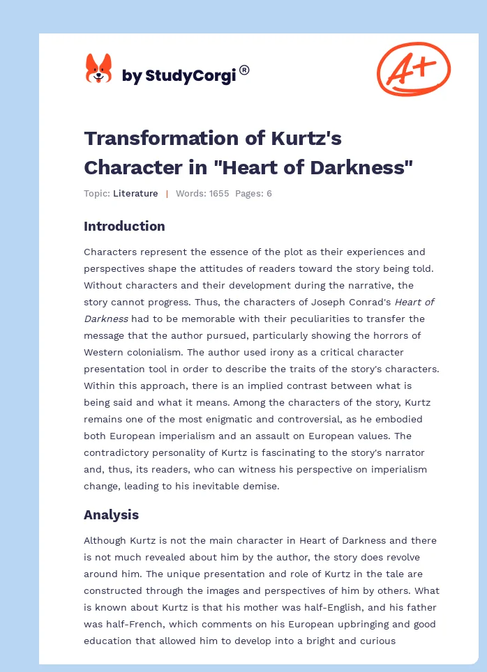Transformation of Kurtz's Character in "Heart of Darkness". Page 1