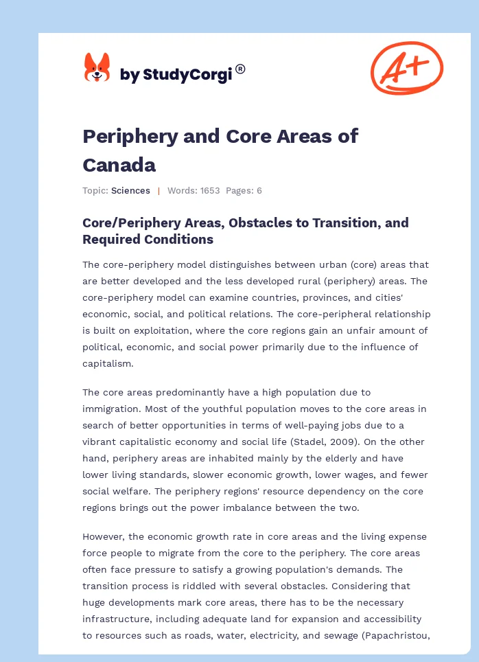 Periphery and Core Areas of Canada. Page 1
