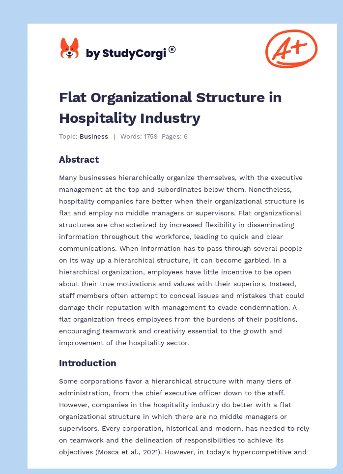 Flat Organizational Structure in Hospitality Industry. Page 1