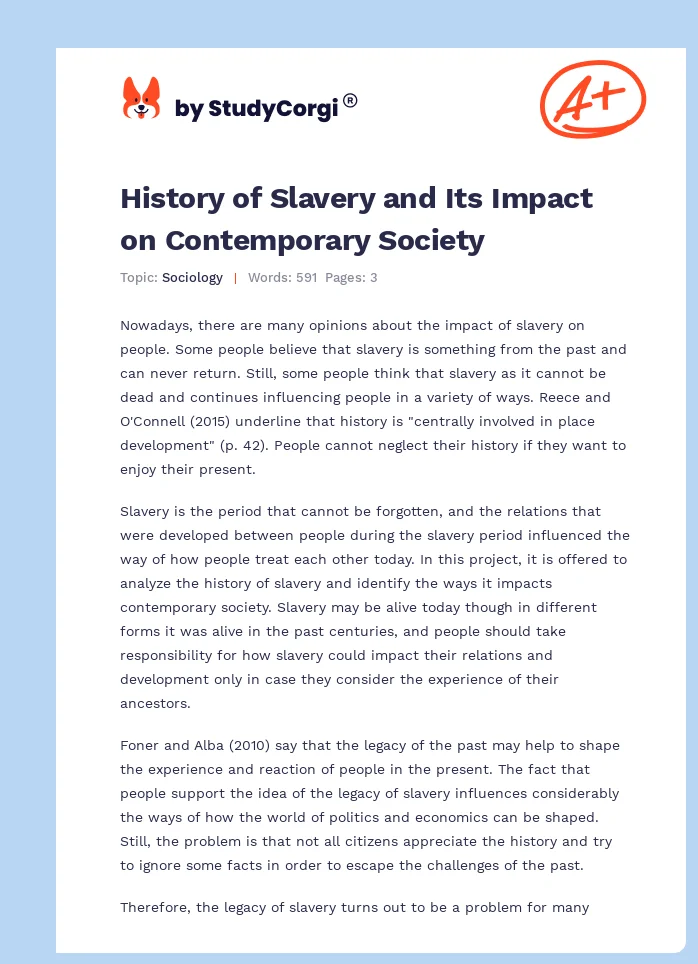 History of Slavery and Its Impact on Contemporary Society. Page 1