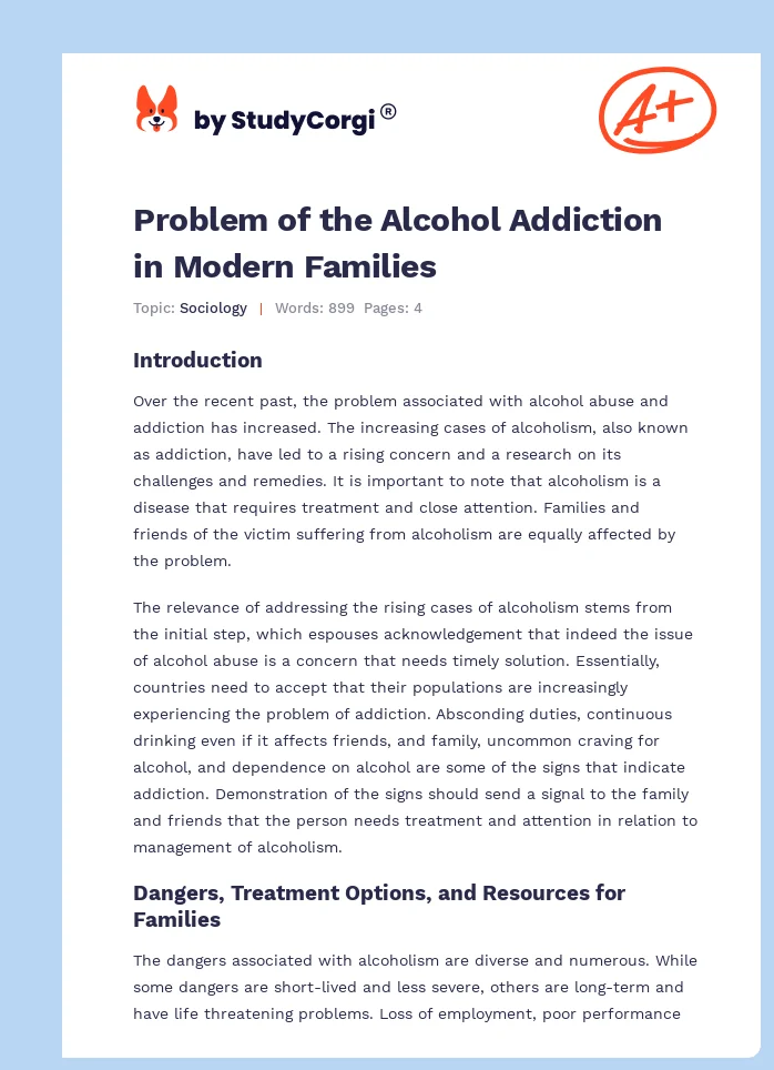 Problem of the Alcohol Addiction in Modern Families. Page 1