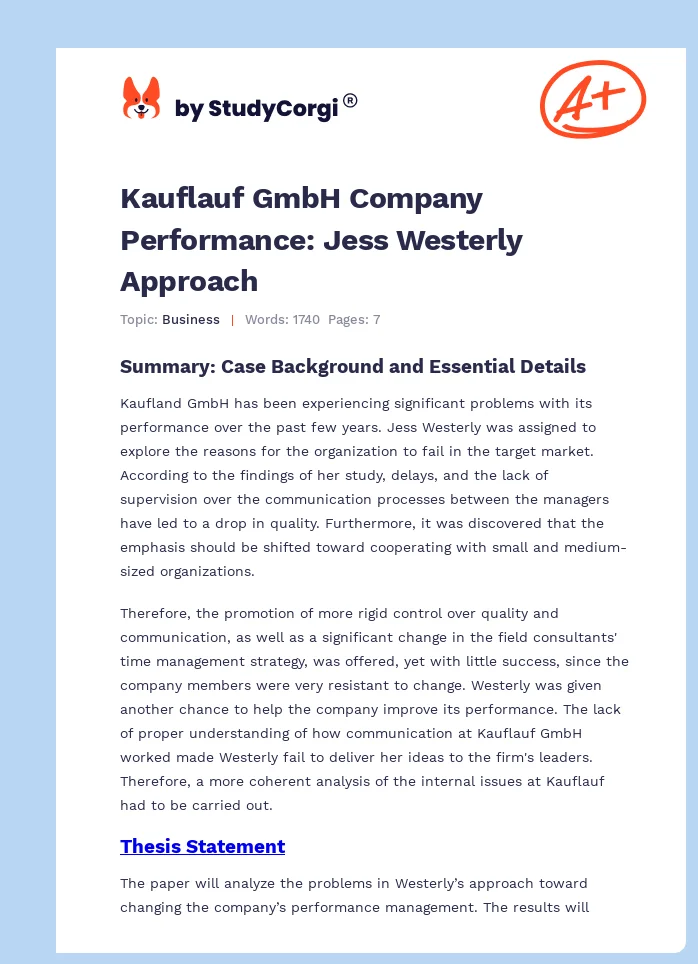 Kauflauf GmbH Company Performance: Jess Westerly Approach. Page 1