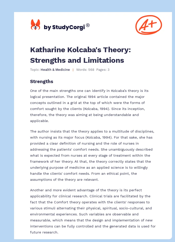 Katharine Kolcaba's Theory: Strengths and Limitations. Page 1