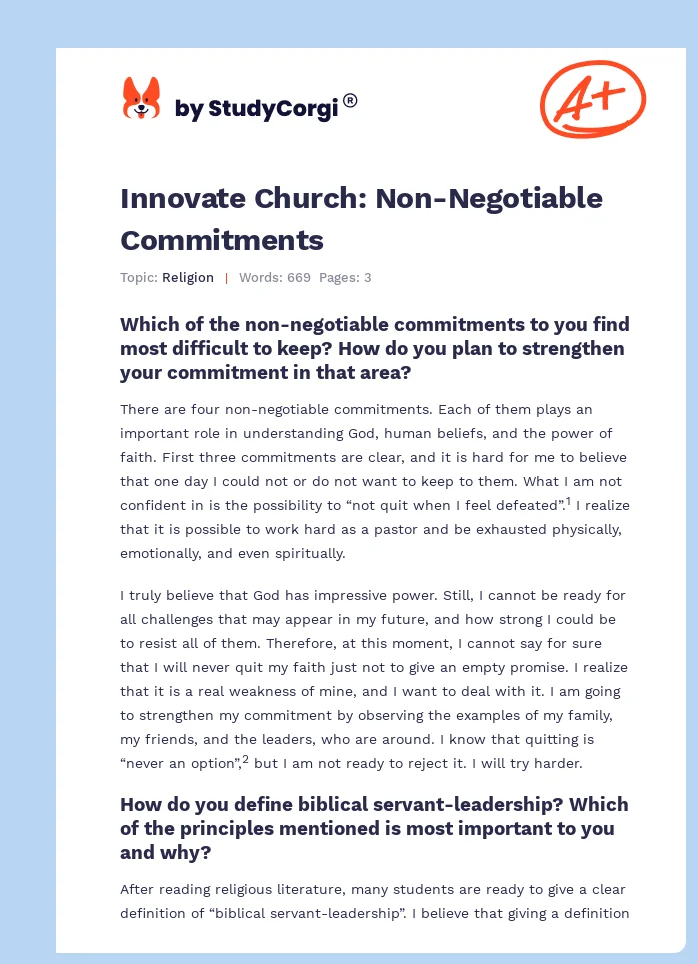Innovate Church: Non-Negotiable Commitments. Page 1